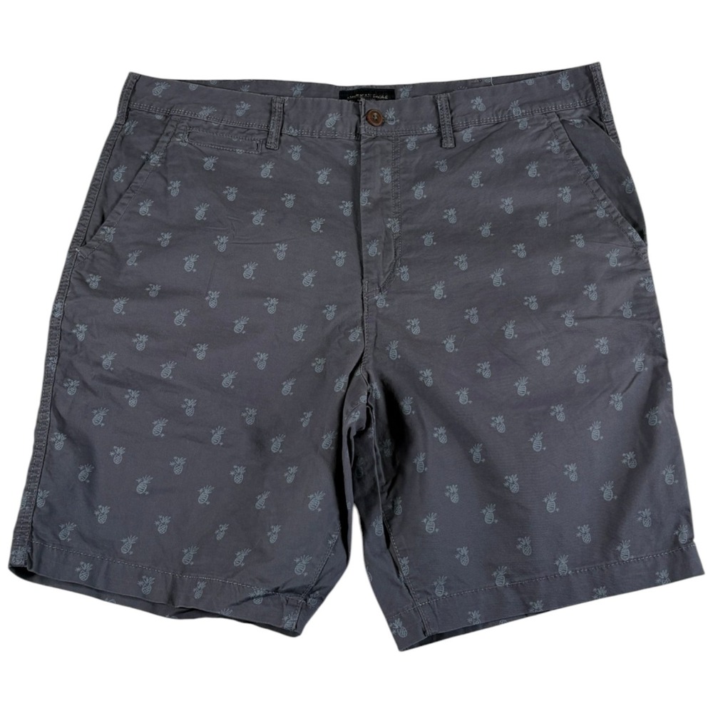 American Eagle Outfitters Next Level Flex Shorts Mens 38 Gray Pineapple Print